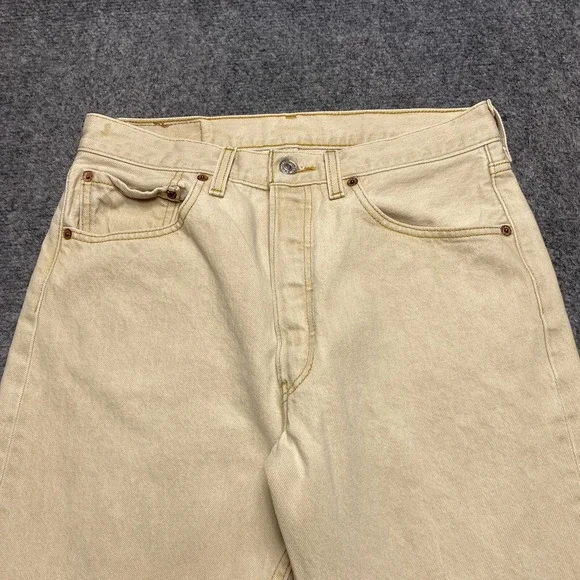 Levis 501 Jeans Men 30x28 Beige Straight Classic Button Light Wash - Picture 2 of 13